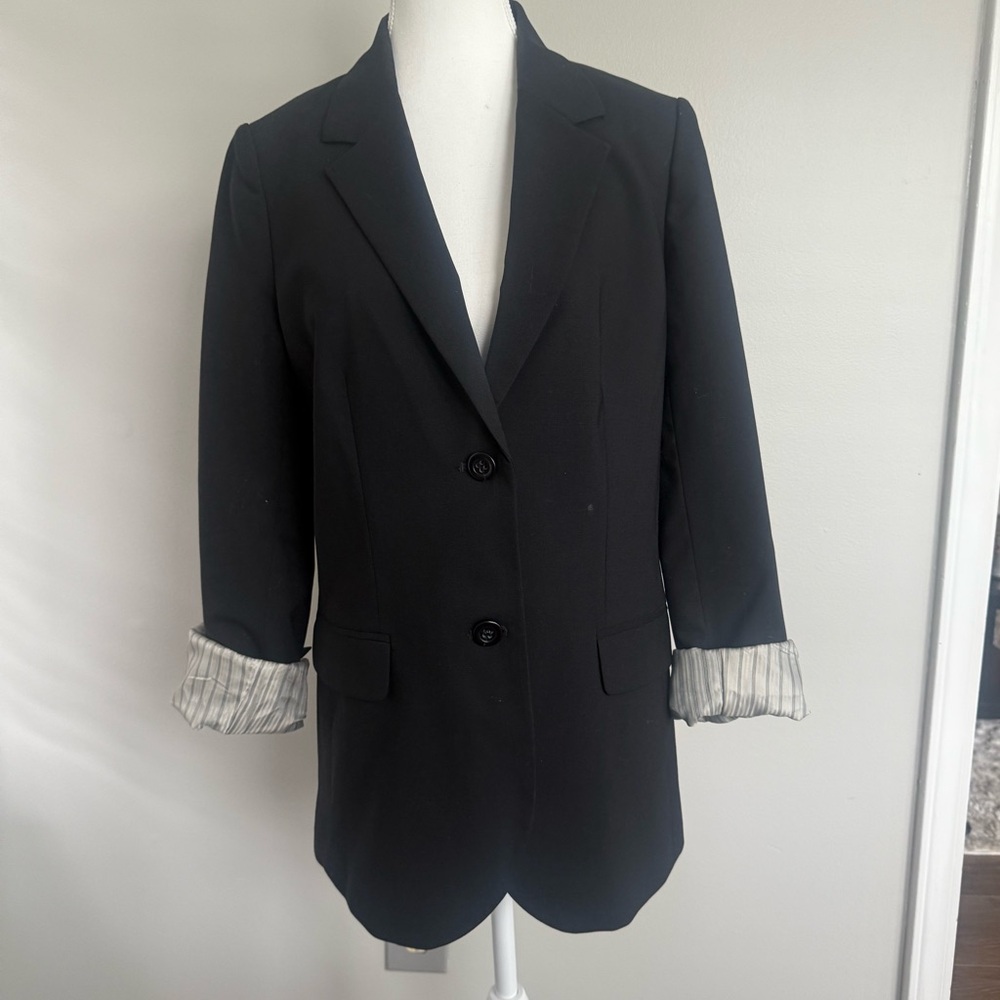J. Crew Black Blazer with Striped Cuff Detail